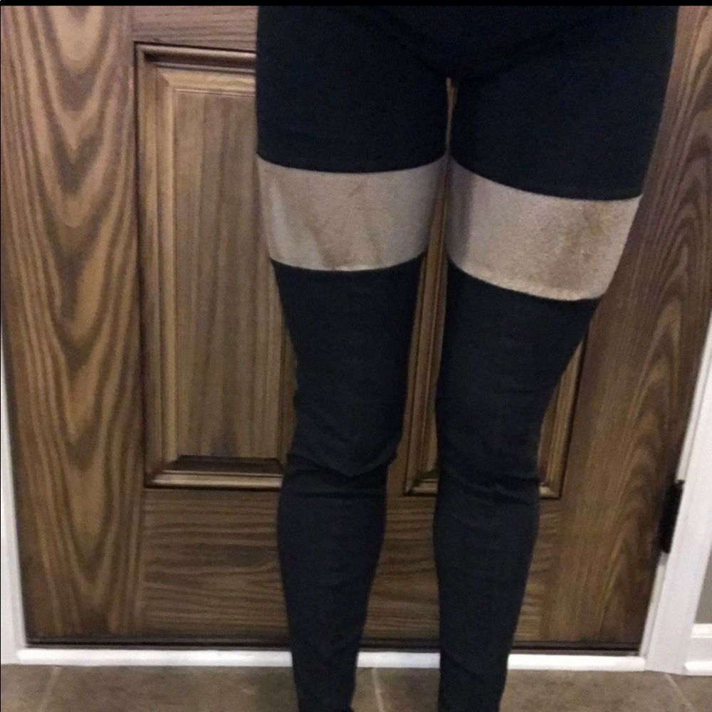 Dava Threads Black Hemp Leggings With Green Accent